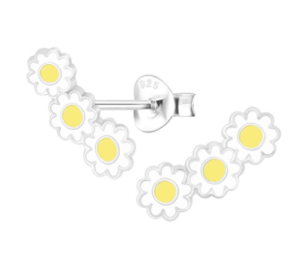 Детски сребърни обеци Маргаритки, тип винт