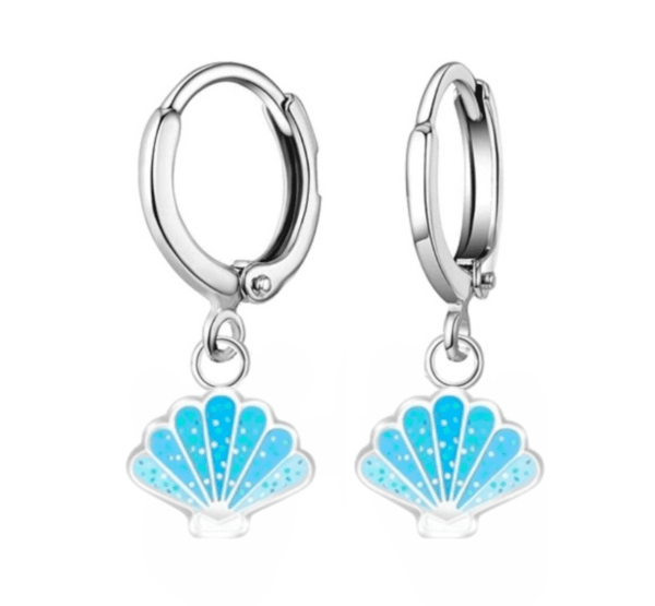Детски сребърни обеци Морска мида, скрито английско закопчаване  |  Детски бижута