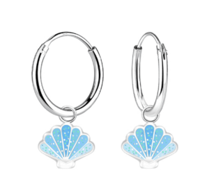 Детски сребърни обеци Морска мида, тип халка  |  Детски бижута