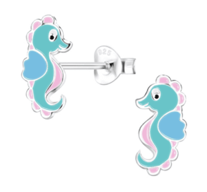 Детски сребърни обеци Морско конче, тип винт  |  Детски бижута