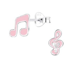 Детски сребърни обеци Ноти, тип винт  |  Детски бижута