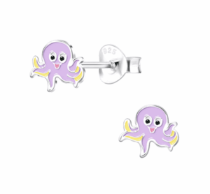Детски сребърни обеци Октоподи, тип винт  |  Детски бижута