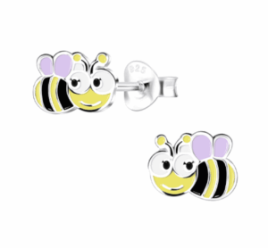 Детски сребърни обеци Пчеличка, тип винт  |  Детски бижута
