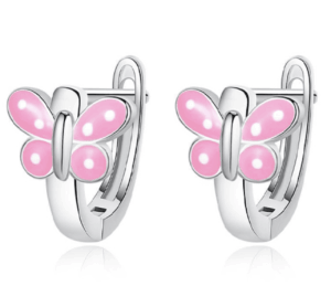 Детски сребърни обеци Пеперуда, английско закопчаване - Image 1