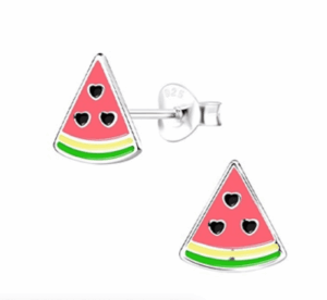 Детски сребърни обеци Диня, тип винт  |  Детски бижута