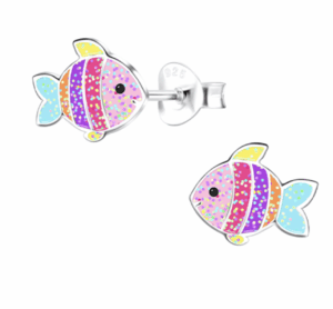 Детски сребърни обеци Рибки, тип винт  |  Детски бижута