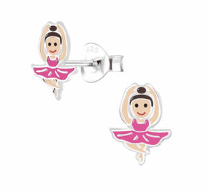 Детски сребърни обеци Розова балерина, тип винт  |  Детски бижута