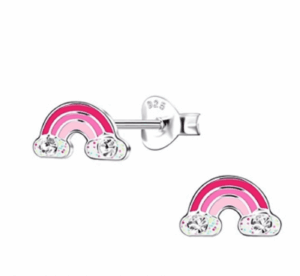 Детски сребърни обеци Розова дъга, тип винт