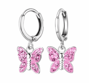 Детски сребърни обеци Розова корона, скрито английско закопчаване - Image 1