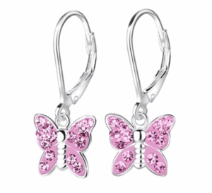 Детски сребърни обеци Розова корона, тип лостче - Image 1