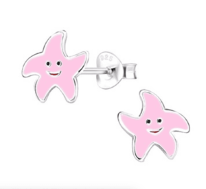Детски сребърни обеци Розови морски звезди, тип винт | HappyMarket.bg Детски сребърни обеци Розови морски звезди, тип винт | Детски бижута