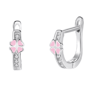 Детски сребърни обеци Розово цвете, английско закопчаване - Image 1