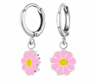 Детски сребърни обеци Розово цвете, английско закопчаване  |  Детски бижута