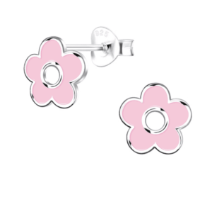 Детски сребърни обеци Розово цвете, тип винт  |  Детски бижута