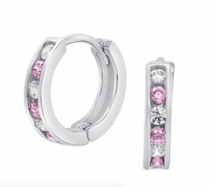 Детски сребърни обеци Розово цветенце, английско закопчаване 1 Детски сребърни обеци Розово цветенце, английско закопчаване - Image 1