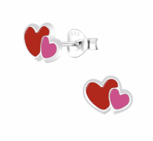 Детски сребърни обеци Сърчица, тип винт