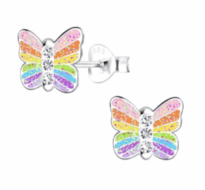 Детски сребърни обеци Шарена пеперуда, тип винт | HappyMarket.bg Детски сребърни обеци Шарена пеперуда, тип винт | Детски бижута