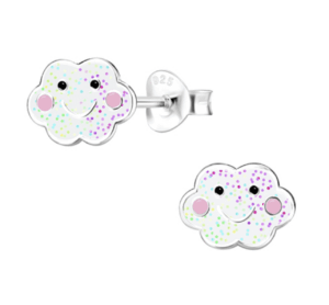 Детски сребърни обеци Щастливи облаци, тип винт  |  Детски бижута
