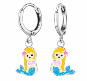 Детски сребърни обеци Синя русалка, английско закопчаване  |  Детски бижута