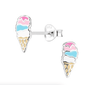 Детски сребърни обеци Сладоледи, тип винт  |  Детски бижута