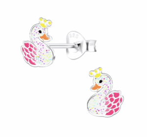Детски сребърни обеци Лебед, тип винт