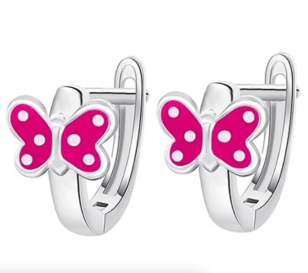 Детски сребърни обеци Тъмнорозова пеперуда, английско закопчаване | HappyMarket.bg Детски сребърни обеци Тъмнорозова пеперуда, английско закопчаване | Детски бижута
