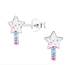 Детски сребърни обеци Вълшебни пръчици, тип винт  |  Детски бижута