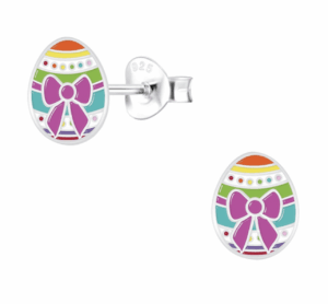 Детски сребърни обеци Великденски яйца, тип винт  |  Детски бижута