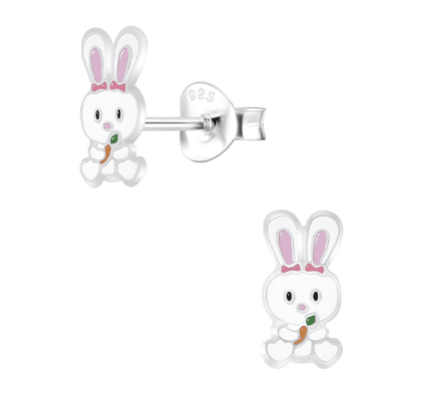 Детски сребърни обеци Зайчета, тип винт  |  Детски бижута