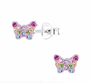 Детски сребърни обеци Пеперуди, тип винт