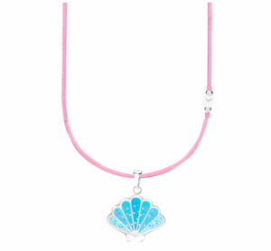 Детско сребърно колие с розов конец и бяло мънисто с висулка Морска мида – проба 925