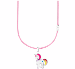 Детско сребърно колие с розов конец и бяло мънисто с висулка Щастлив червен еднорог | HappyMarket.bg Детско сребърно колие с розов конец и бяло мънисто с висулка Щастлив червен еднорог | Детски бижута