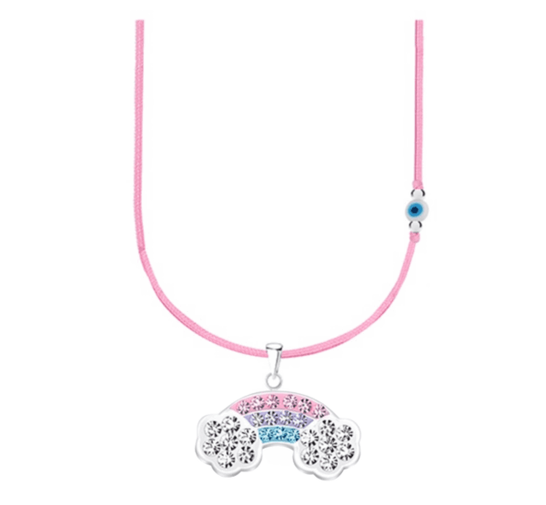 Детско сребърно колие с розов конец и синьо мънисто с висулка Блестяща дъга | HappyMarket.bg Детско сребърно колие с розов конец и синьо мънисто с висулка Блестяща дъга | Детски бижута