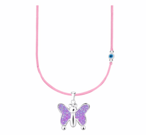 Детско сребърно колие с розов конец и синьо мънисто с висулка Лилава пеперуда | HappyMarket.bg Детско сребърно колие с розов конец и синьо мънисто с висулка Лилава пеперуда | Детски бижута