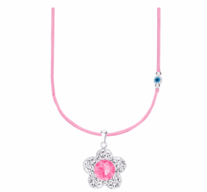 Детско сребърно колие с розов конец и синьо мънисто с висулка Розово кристално цвете | HappyMarket.bg Детско сребърно колие с розов конец и синьо мънисто с висулка Розово кристално цвете | Детски бижута
