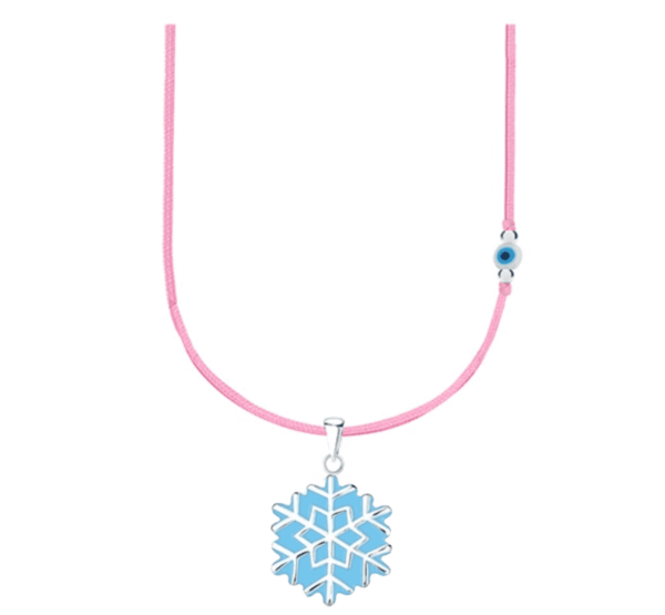 Детско сребърно колие с розов конец и синьо мънисто с висулка Синя снежинка | HappyMarket.bg Детско сребърно колие с розов конец и синьо мънисто с висулка Синя снежинка | Детски бижута
