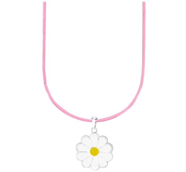 Детско сребърно колие с розов конец Маргаритка | HappyMarket.bg Детско сребърно колие с розов конец Маргаритка | Детски бижута