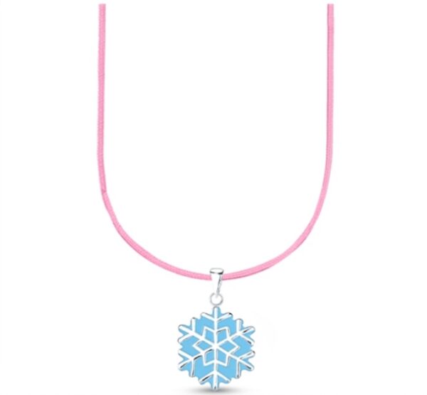 Детско сребърно колие с розов конец Синя снежинка | HappyMarket.bg Детско сребърно колие с розов конец Синя снежинка | Детски бижута