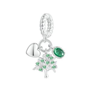 Сребърна висулка „Сърце, дървото на живота и овален зелен цирконий“