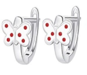 Детски сребърни обеци Бели пеперудки, английско закопчаване  |  Деца