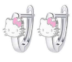 Детски сребърни обеци Бели котенца, английско закопчаване - Image 1
