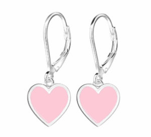 Детски сребърни обеци Розово сърце, тип лостче 1 Детски сребърни обеци Розово сърце, тип лостче - Image 1