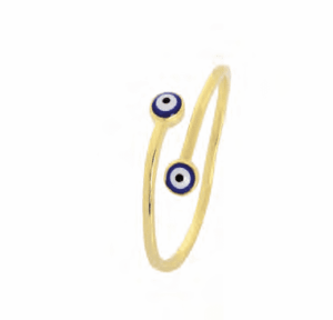Позлатен сребърен отворен пръстен "Двойно око", тъмносиньо - Image 1