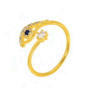 Позлатен сребърен отворен пръстен с цирконии „Окото на Назар“,тъмносиньо | HappyMarket.bg Позлатен сребърен отворен пръстен с цирконии „Окото на Назар“,тъмносиньо | Бижута