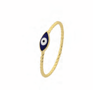 Позлатен сребърен пръстен „Окото на Назар“,тъмносиньо  |  Бижута