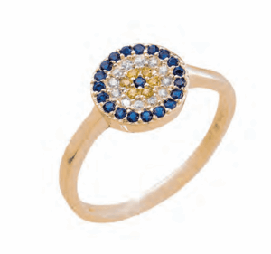 Позлатен сребърен пръстен Синьо око от цветни цирконии- стил, лукс и защита