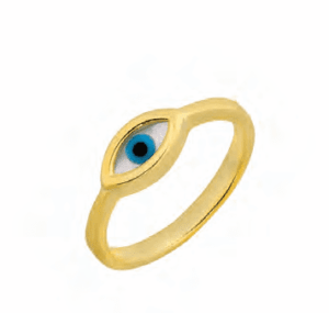 Позлатен сребърен пръстен с бял емайл и обков "Окото на Назар",светлосиньо 1 Позлатен сребърен пръстен с бял емайл и обков "Окото на Назар",светлосиньо - Image 1