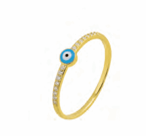 Позлатен сребърен пръстен с цирконии "Кръгло синьо око", светлосиньо - Image 1