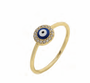 Позлатен сребърен пръстен с цирконии „Синьо око“, тъмносиньо  |  Бижута