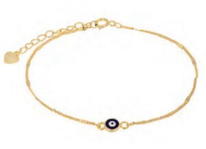 Позлатена сребърна гривна с кръгла висулка"Окото на Назар",тъмносиньо - Image 1